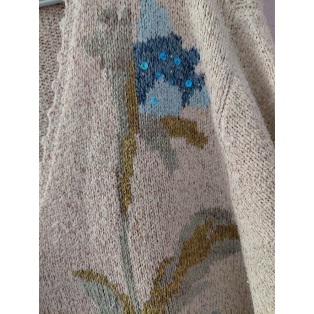 VTG Talbots Cardigan Tan Floral Silk Blend Cottagecore Knit MoP Buttons Sz 3X - Picture 5 of 13